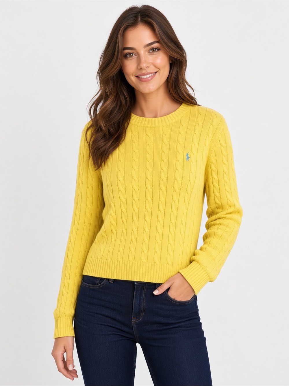 Lauren Ralph Lauren Yellow Cable-Knit Crewneck Sweater
